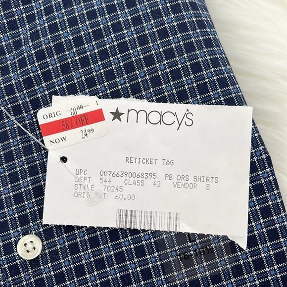 Club Room Slim Fit Long Sleeve - Blue Plaid - Large - New with tags - Picture 3 of 4